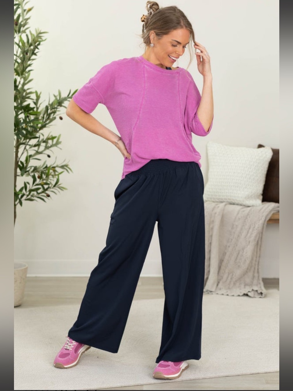 Mono b navy wide leg pants